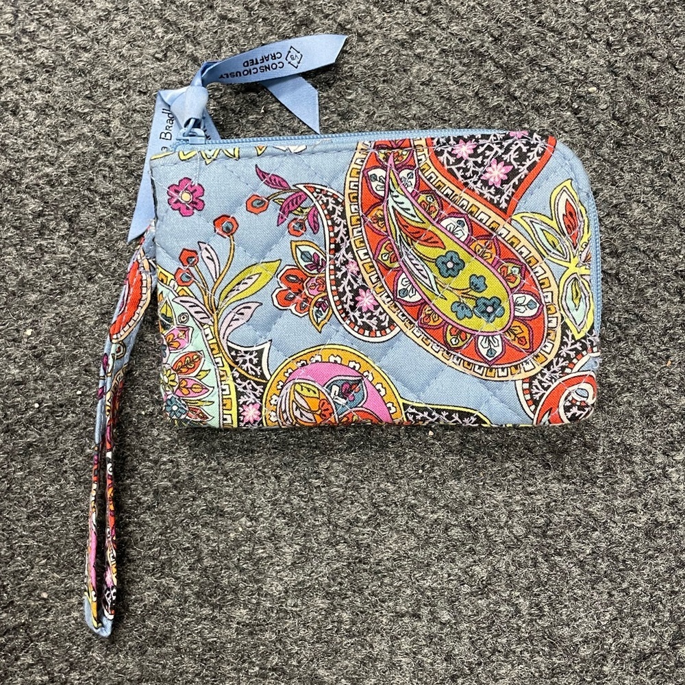 Vera Bradley blue paisley wallet travel wristlet quilted fabric foxes flowers